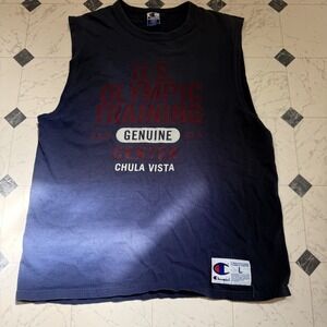 Vintage Champion US Olympic Training Center Tank Top Navy Sleeveless Mens Large